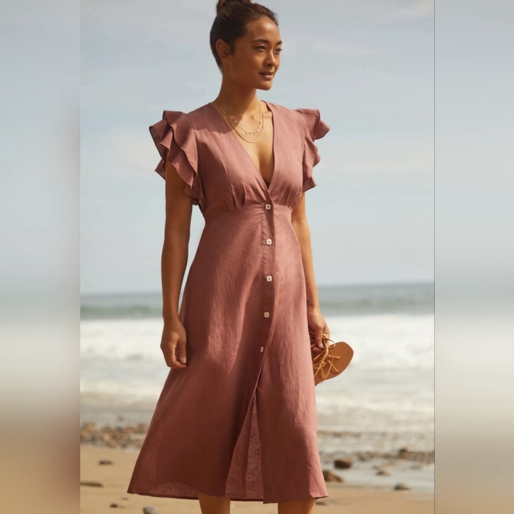 Charlie Holiday Ruffled Cover-Up Midi Dress in bronze sz 6